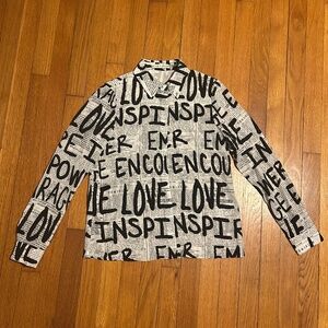 Alice + Olivia Silk Button Down Shirt Feminism Print